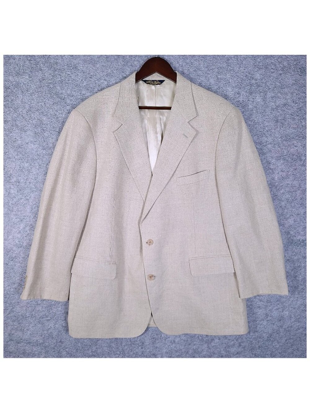 Vtg Brooks Brothers 100% Linen Blazer Mens 46R USA Made Union Unite Tag Beige
